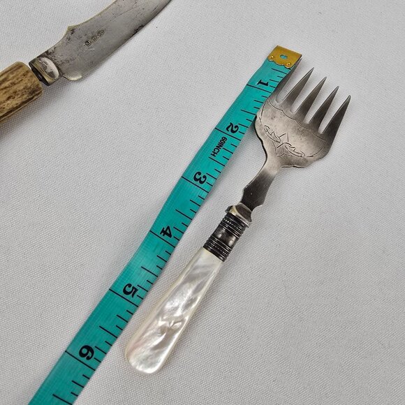 Vintage Horn Handle Abalone Schell Fork & Knife - Picture 15 of 16